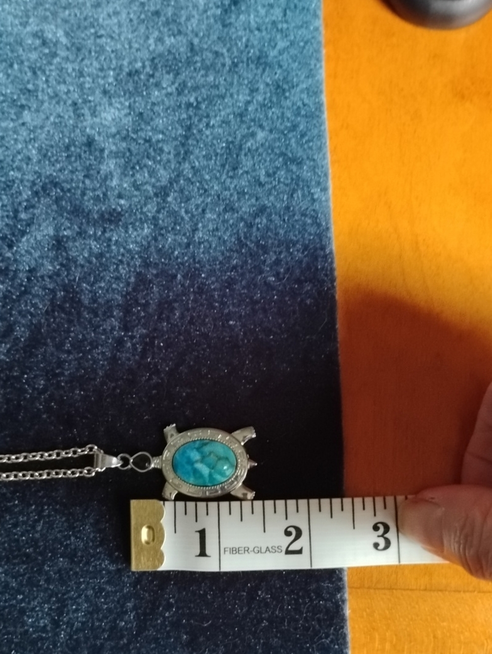 Blue Jasper Turtle Pendant Silver Necklace - Picture 5 of 6